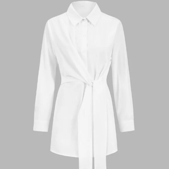 Commense White Semi-Sheer Button Down Tied Long Shirt - Picture 2 of 6